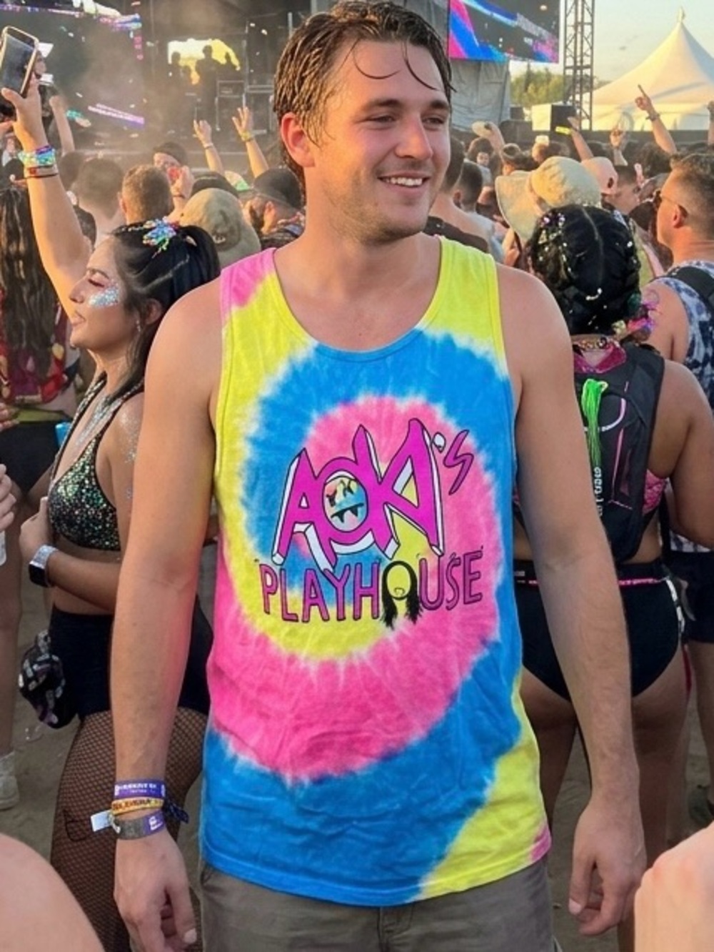 Neon Tie-Dye "Aoki's Playhouse" Graphic Tank Top | Festival EDM Wear